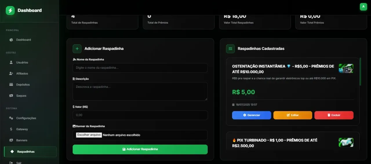 Script PHP Cassino Raspadinha Online  2025 admin moderno