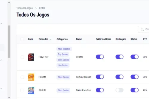 Script de Cassino admin configuração
